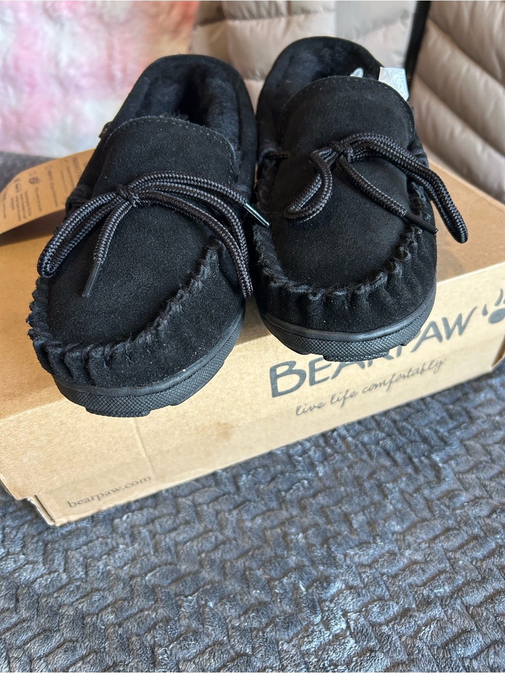 BearPaw Women’s Black Suede Moccasins
